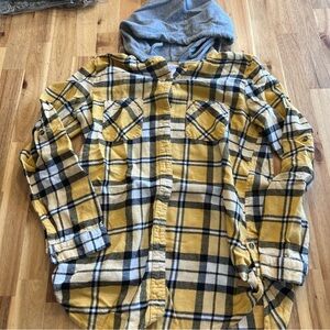 No Boundaries Yellow Plaid Flannel Hoodie Shirt M (7–9)